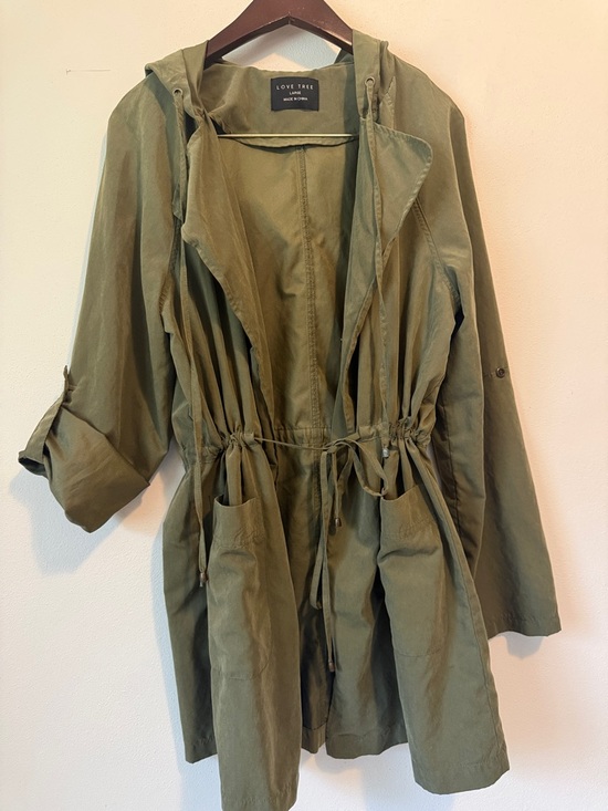 Love Tree Jackets & Blazers - Love Tree Olive Hooded Utility Jacket with Drawstring Waist